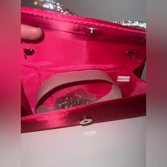 Elegant Hot Pink Clutch with Rhinestone Bow - Picture 6 of 9